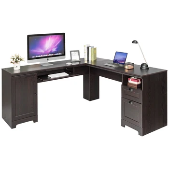 

Costway L-Shaped Corner Computer Desk Writing Table Study Workstation Drawers