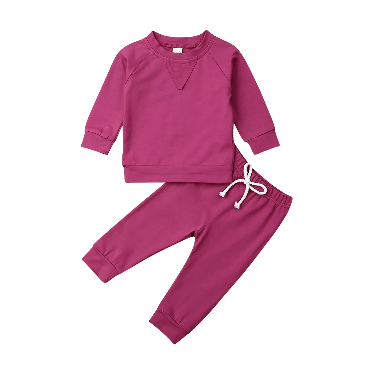 Прямая, осенний спортивный костюм из 2 предметов для новорожденных девочек и мальчиков однотонный топ с длинными рукавами+ длинные штаны, комплект одежды, толстовка - Цвет: C