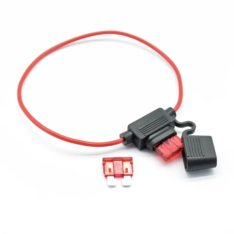 red Waterproof Power Socket Small Blade Type inline InLine Fuse Holders with 10A Fuse auto Car Replacement Fuses length 16AWG