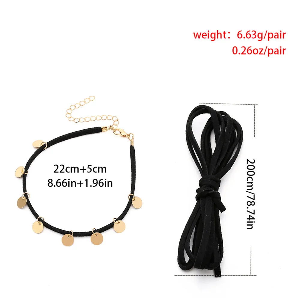 

Anklets Personality Hyperbole Beach Summer Jewelry Multi Layer Black Velvet Rope Sequins Tassel
