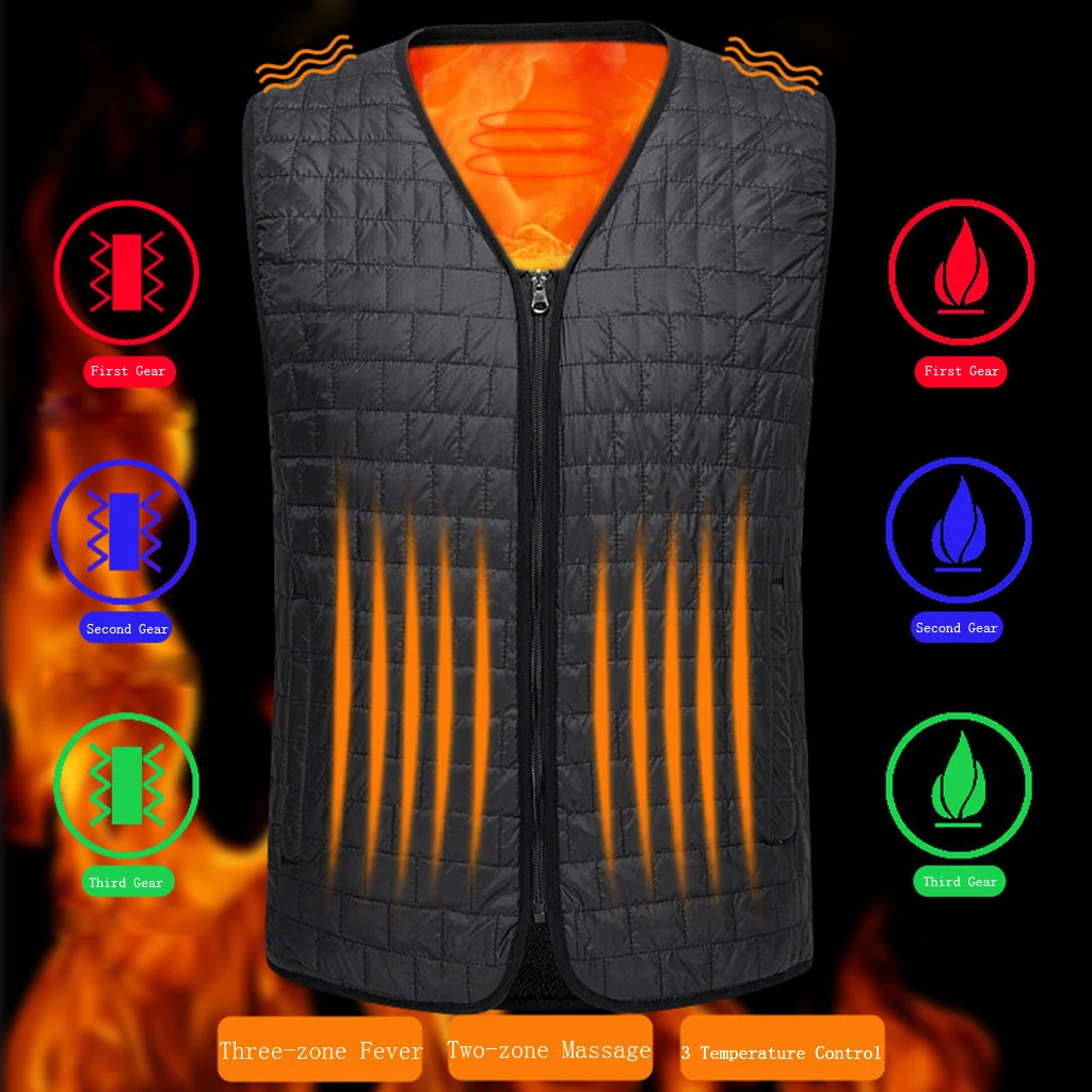 heating vest Термоэлектрический нагревательный жилет с USB, теплый зимний жилет для улицы плюс флисовый жилет для мужчин, моющийся жилет с подогревом 30D4 - Цвет: heating vest