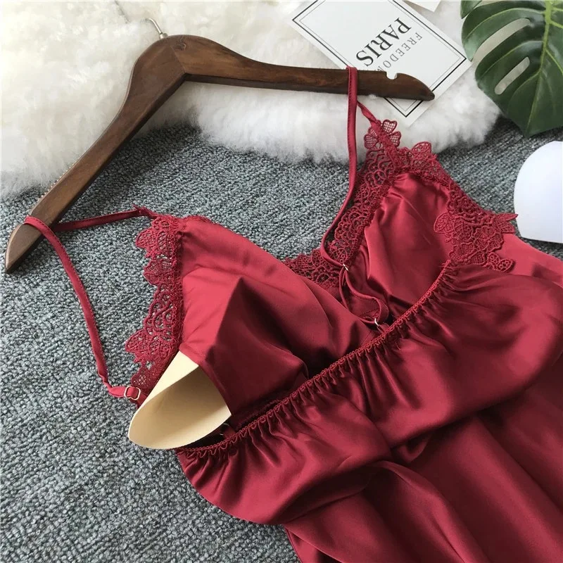 Women's Sexy Lingerie Silk Nightgown Summer Dress Lace Night Dress Sleepwear Babydoll Nightie Satin Homewear Chest Pad Nightwear women lingerie,women lingerie set,women nightgowns,women nightdresses,sleeping dress