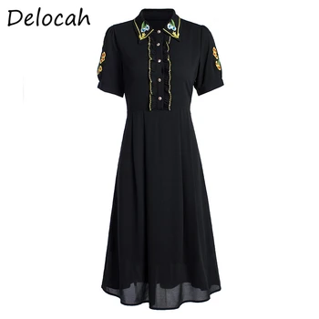 

Delocah Summer Women Party A-Line Dress Fashion Designer Short Sleeve Embroidery Ruffles Elegant Female Midi Dresses vestidos
