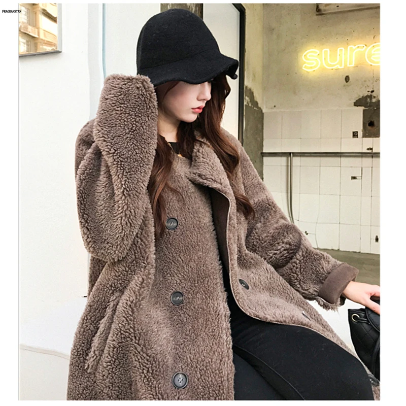 Корейская Повседневная зимняя женская куртка с длинным рукавом, Свободное пальто для стрижки овец, новое модное двубортное пальто для женщин JQ1090