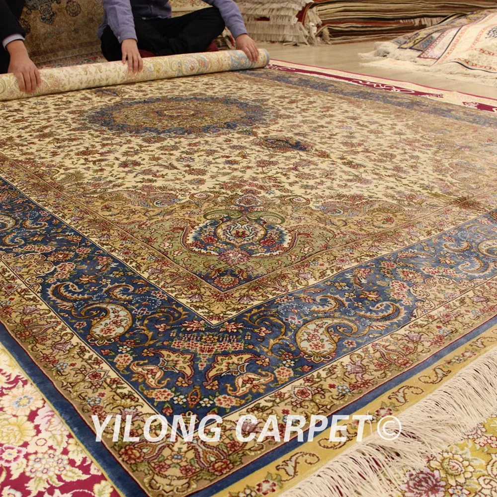 Yilong 6'x9' ручной работы персидские ковры синий Восточный медальон шелковый ковер(ZQG183A