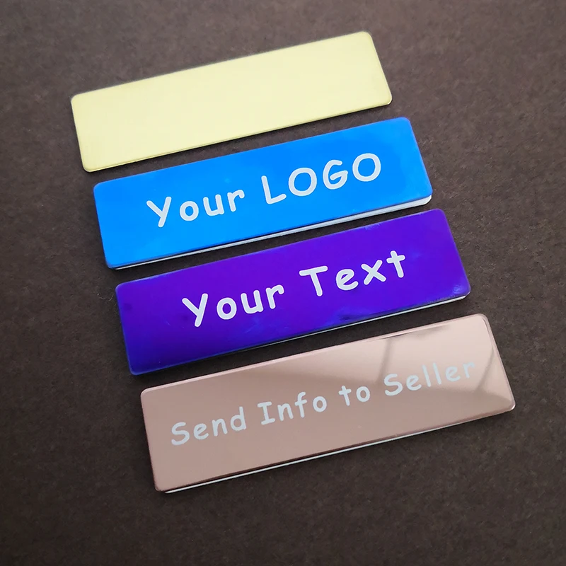 Etiqueta de acero inoxidable para nombre de negocio, soporte de Metal para tarjeta de identificación, grabado láser personalizado, Pin de respaldo, personal para estudiante, 70x20mm