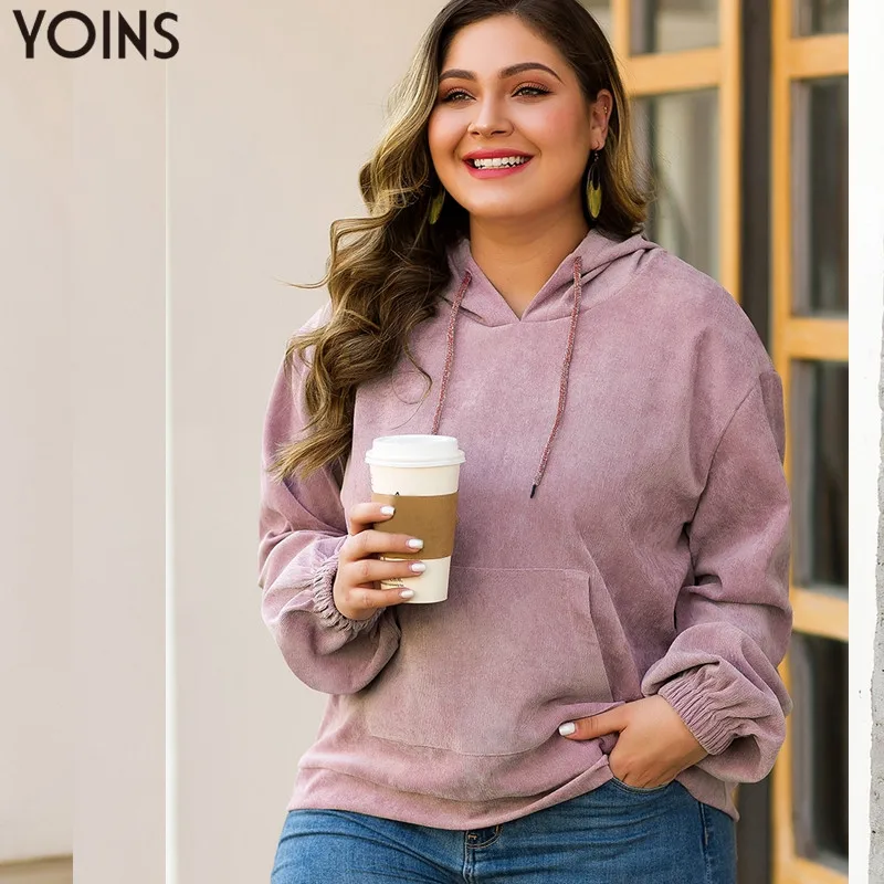 YOINS, женские толстовки и свитшоты, с капюшоном, эластичные, с длинным рукавом, с карманом спереди, с капюшоном, Женская Повседневная одноцветная толстовка, обычная, розовая