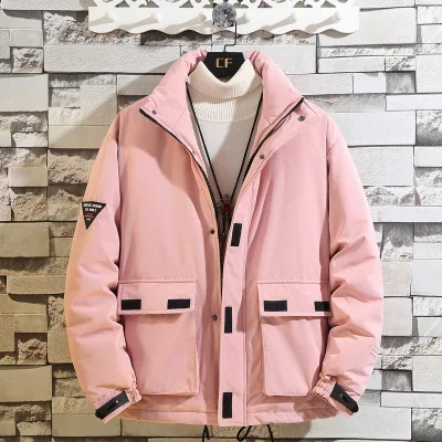Pink Мужская Зимняя парка размера плюс L-5XL Мужская модная брендовая теплая Толстая куртка на молнии с несколькими карманами Мужская Повседневная парка QQ079 - Цвет: Pink