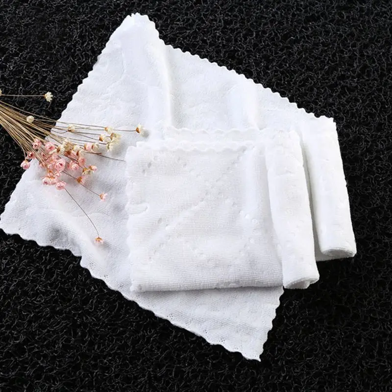 1 PC Ultrasonic Cut Edge Lace Square White Napkin Wmbossed Fiber Wipes Handkerchief Disposable Supplies for Hotel Restaurant