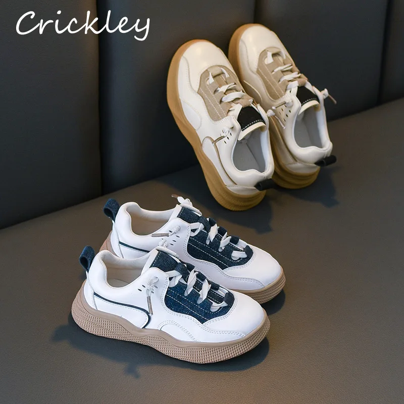 Autumn Unisex Children White Casual Shoes PU Leather Skate Sneakers for Boys Girls Soft Comfortable Flat Kids School Sport Shoes