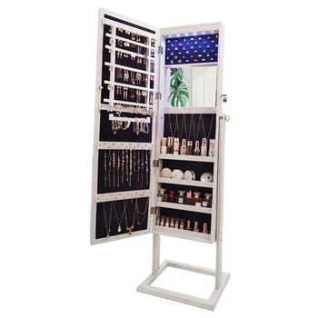 

Archaize PVC Wood Grain Coating Upright Square Jewelry Storage Dressing Mirror Cabinet with LED Light White