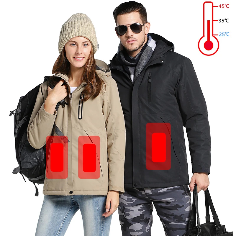 Мужские и женские зимние толстые хлопковые куртки с USB подогревом, водонепроницаемая ветровка для походов, скалолазания, лыжного спорта