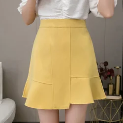 2022nova primavera verão feminino causal doce saia curta zíper cintura alta sólida retalhos a line mini saias finas meninas