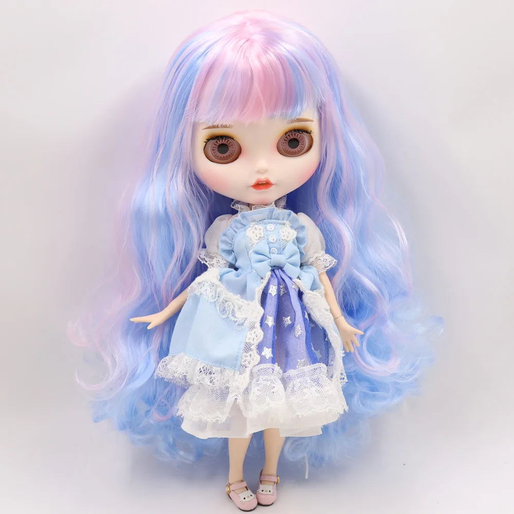 Ледяной обнаженный Blyth Кукла № BL1017/6005 Розовый микс синие волосы резные губы пупырчатая рот матовая индивидуальная лицевая муфта тела 1/6 bjd