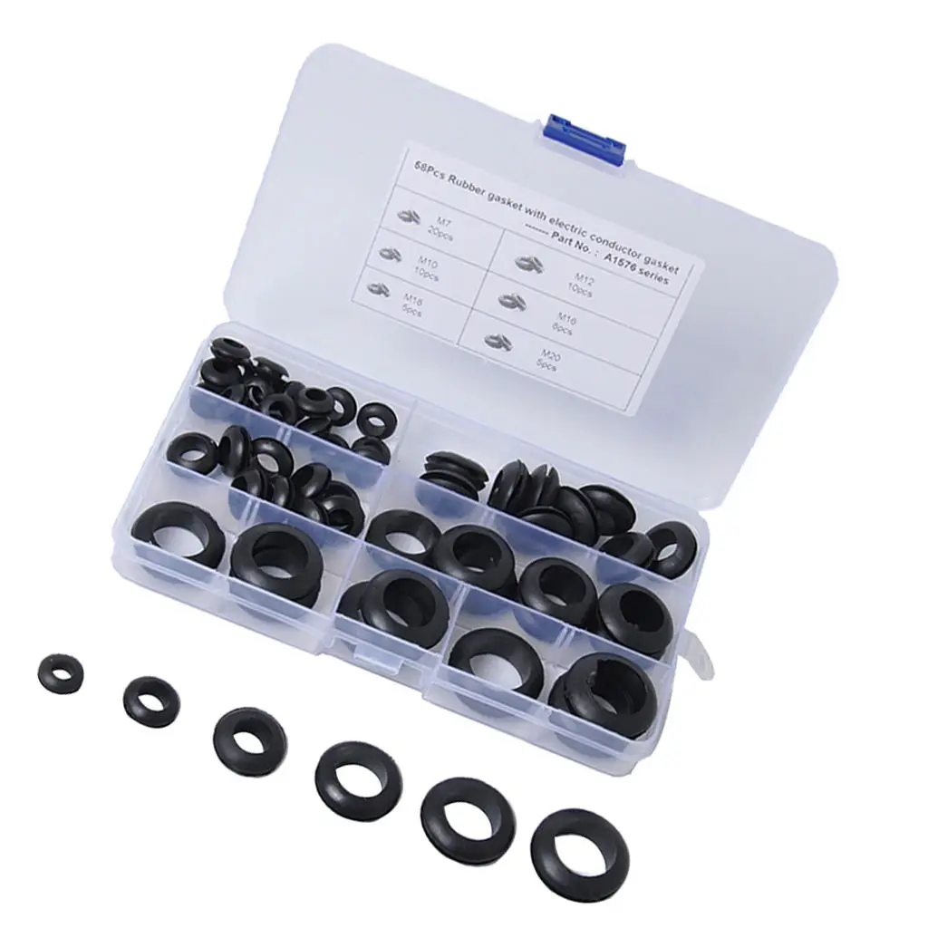 58 Pcs/Set 6 Kinds Double Sides O Ring Rubber Grommet Washer Gasket Seals Assortment Wiring Coil Gasket For Cables Wires