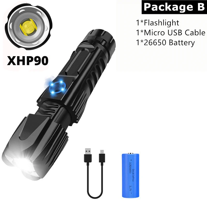 XHP90.2 светодиодный светильник-вспышка XLamp Тактический умный чип-контроль с нижним конусом USB фонарь xhp70.2 lanterna тактический светильник - Испускаемый цвет: Package B-XHP90