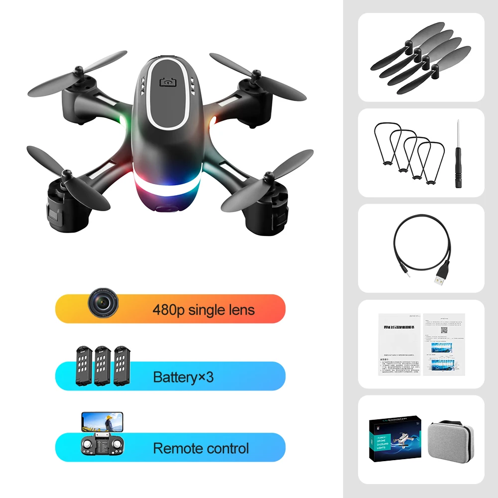 2021 New Toys Mini Drone Rainbow LED Dynamic Light Remote Control Helicopter Toy RC Quadcopter Aerial Photography HD Dual Camera syma remote control RC Quadcopter