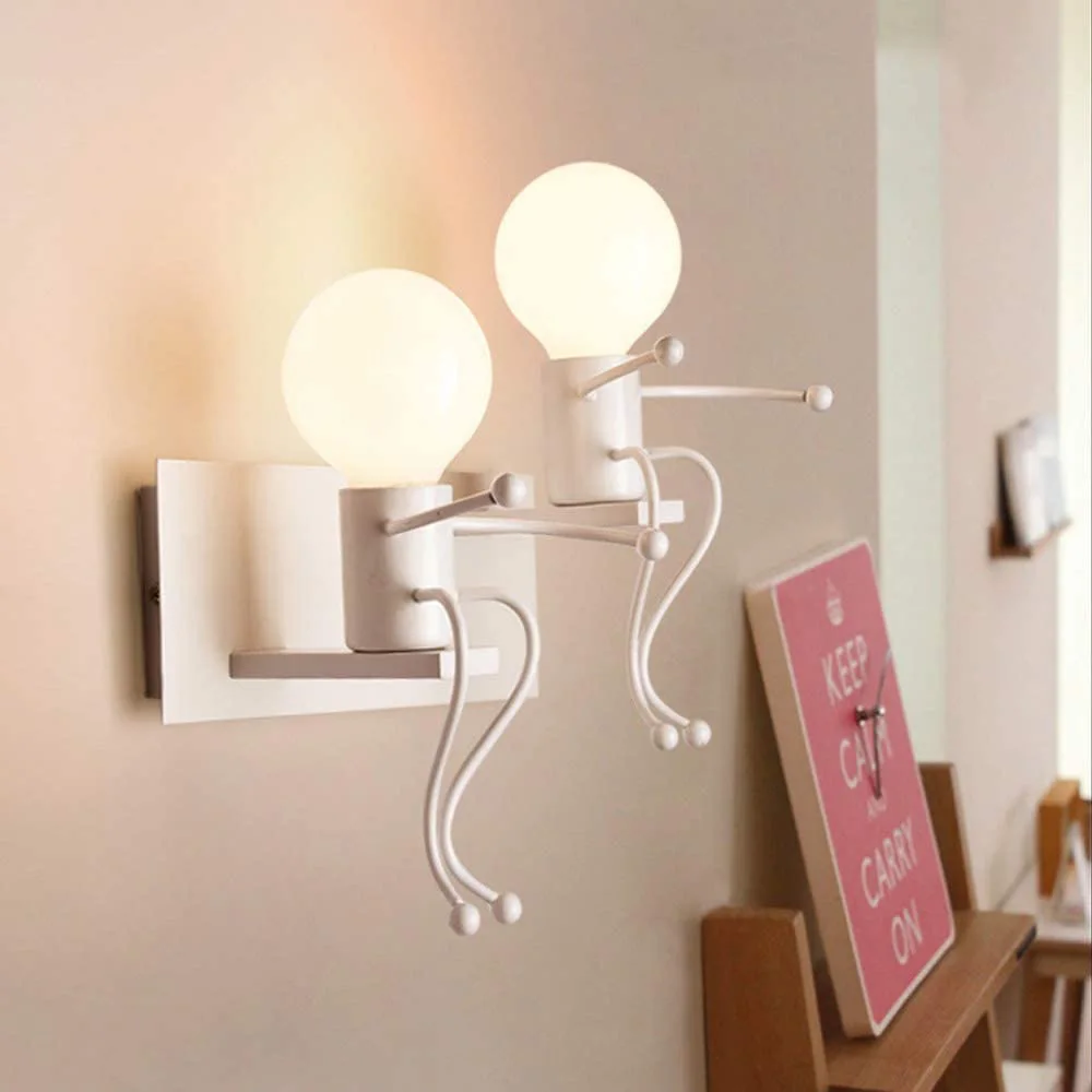 wall lamps for bedroom Humanoid Creative LED Wall Light Indoor Wall Lamp Modern Wall Sconce Light Art Decor Iron E27 for Bedroom Children Room Kitchen black wall lights