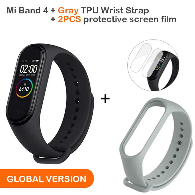 Add Gray Strap Глобальная версия, Xiaomi Mi, 4 смарт-браслет, AMOLED экран, Smartband, фитнес-браслет, Bluetooth, спортивный, водонепроницаемый - Цвет: Add Gray Strap