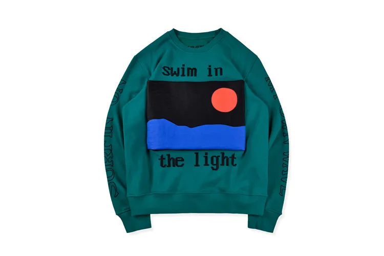 KANYE WEST рисунок с буквенным принтом толстовка с покемоном Мужская толстовка в стиле хип-хоп - Цвет: Зеленый