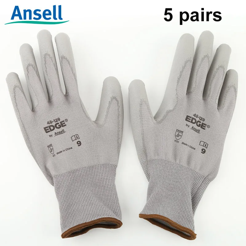

Ansell Work Gloves 5 Pairs Work Gloves Safety Protective Worker Palm Coated Pu Grey Glove Non-Slip En4 Wear Resistance Machine