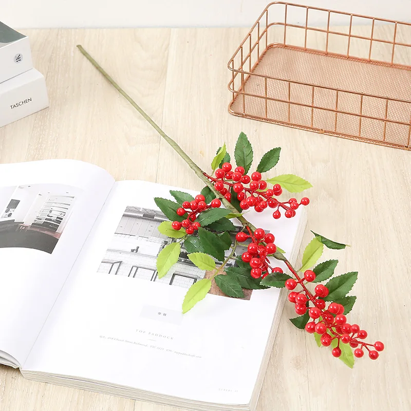 Artificial Green Leaf Berry Small Red Fruit Flower Wedding Hotel Restaurant Home Floor Flower Decoration Christmas Decoration