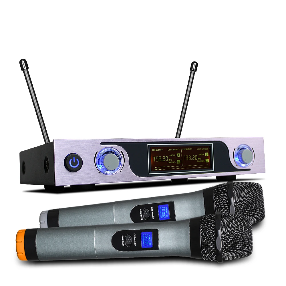 2 ручные UHF 500-599MKZ частоты динамическая капсула 2 канала беспроводной микрофон караоке Смарт K песня мультимедийная система