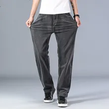 2021 Spring and Summer New Men's Gray Thin Jeans Advanced Stretch Loose Straight Denim Trousers Male Plus Size 40 42 44 Brand