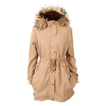 

Women's Winter Jacket Liner Casual Coat Overcoat Military Hooded Thickening Warm Cotton Coat Medium-Long Jacket Fur Coats(Khaki,