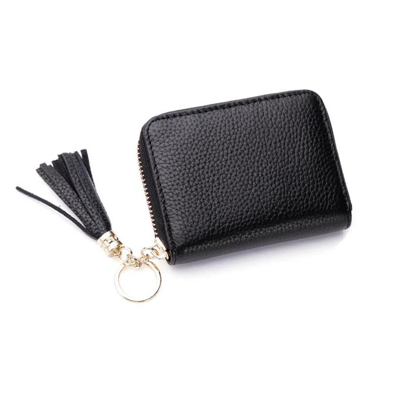 tassel black PURDORED 1 шт. визитница из натуральной кожи держатель для кредитных карт женский карман на молнии карта унисекс чехол дропшиппинг - Цвет: tassel black