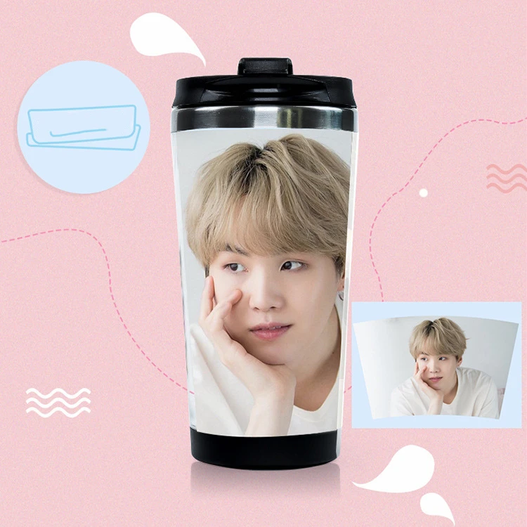 Kpop чашка Bangtan мальчики плакат 350 мл чашка для воды двухслойная чашка из нержавеющей стали подарки для фанатов - Цвет: 6