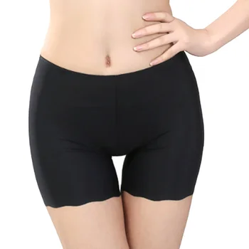 

Women Summer Anti Curl Ice Silk Sexy Seamless Boyshort Tight Underwear Washable High Waist Safety Short Pant