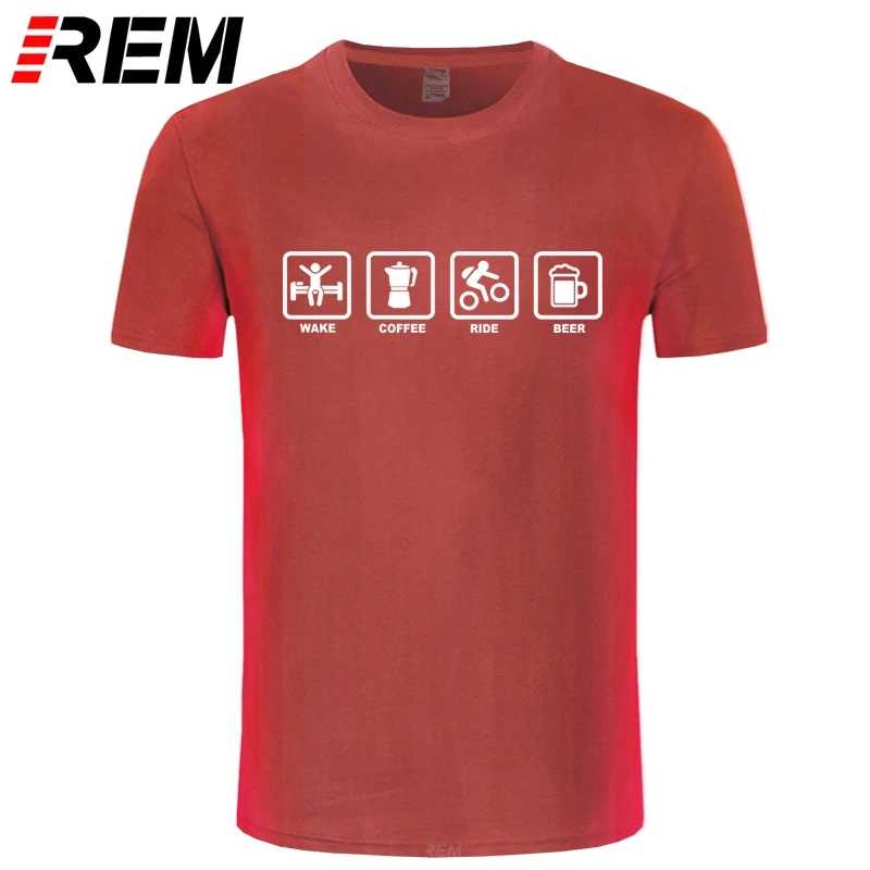 REM Brand Clothing Wake Coffee Rider Beer Bicycle Funny T Shirt Tshirt Men Cotton Short Sleeve T-shirt Top Camiseta