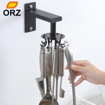 

Wall Kitchenware Storage Hook Aluminum 360° Rotating Cookware Spatula Spoon Hanger Small Items Storage Rack Kitchen Convenience
