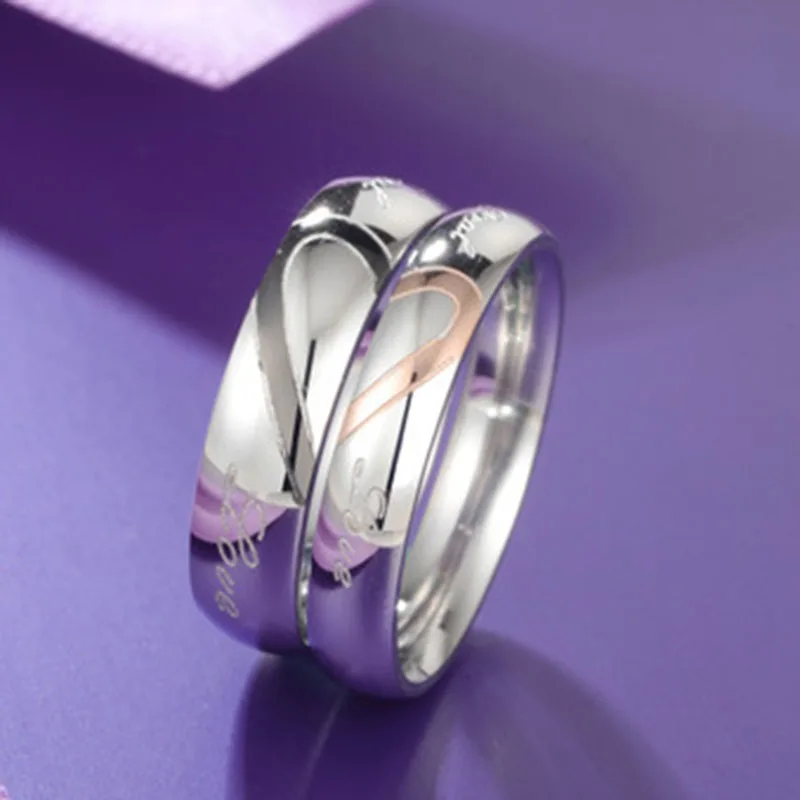 Fashion Titanium Steel Real Love Jewelry Heart Wedding Rings for Women Men Couple Engrave Silver Color Never Fade Full Size 4-15 4