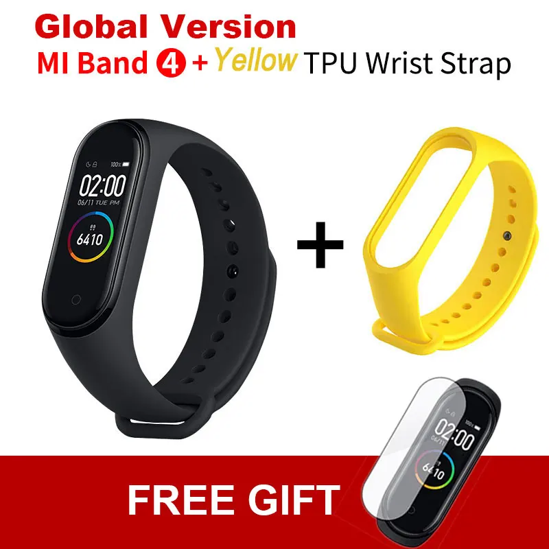 Add Yellow TPU Strap Xiaomi mi Band 4 новейший mi band 4 Mp3 музыкальный цветной экран фитнес частота сердечных сокращений Bluetooth 5,0 умные часы - Цвет: Add Yellow TPU Strap
