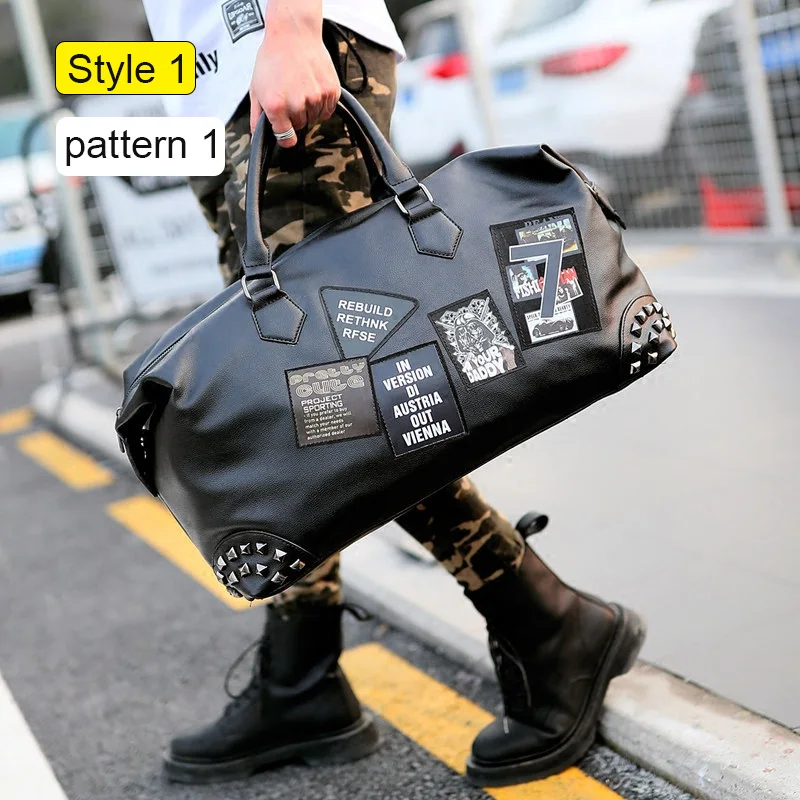 Style 1 pattern 1 Мужские спортивные сумки из мягкой искусственной кожи с заклепками, спортивная сумка на плечо, дорожная сумка с узором XA626WD - Цвет: Style 1 pattern 1