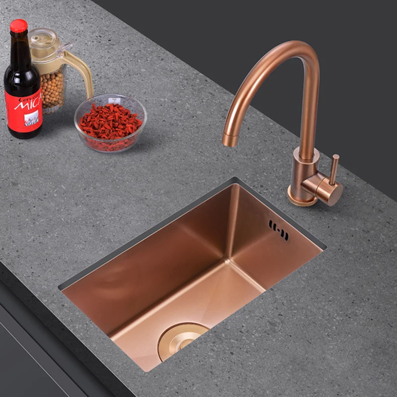 Rose Gold Undermount Kitchen Sink Nanometer Rose Gold 304 Stainless Steel Manual Sink Single Bar Counter Kitchen