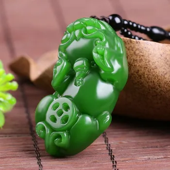 

CHINESE XINJIANG GREEN JADE MONEY PIXIU PENDANT HAND CARVING NECKLACE FASHION AMULET LUCK GIFTS MEN SWEATER CHAIN