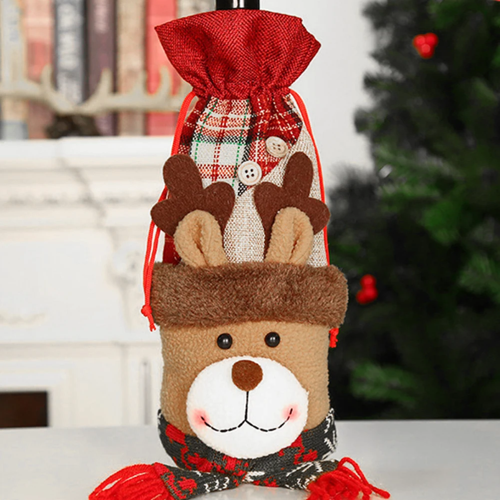 1pc Christmas Wine Bottle Covers Christmas Santa Snowman Elk Wine Bottles Cover Bag Dining Table Decor Party Christmas Supplies