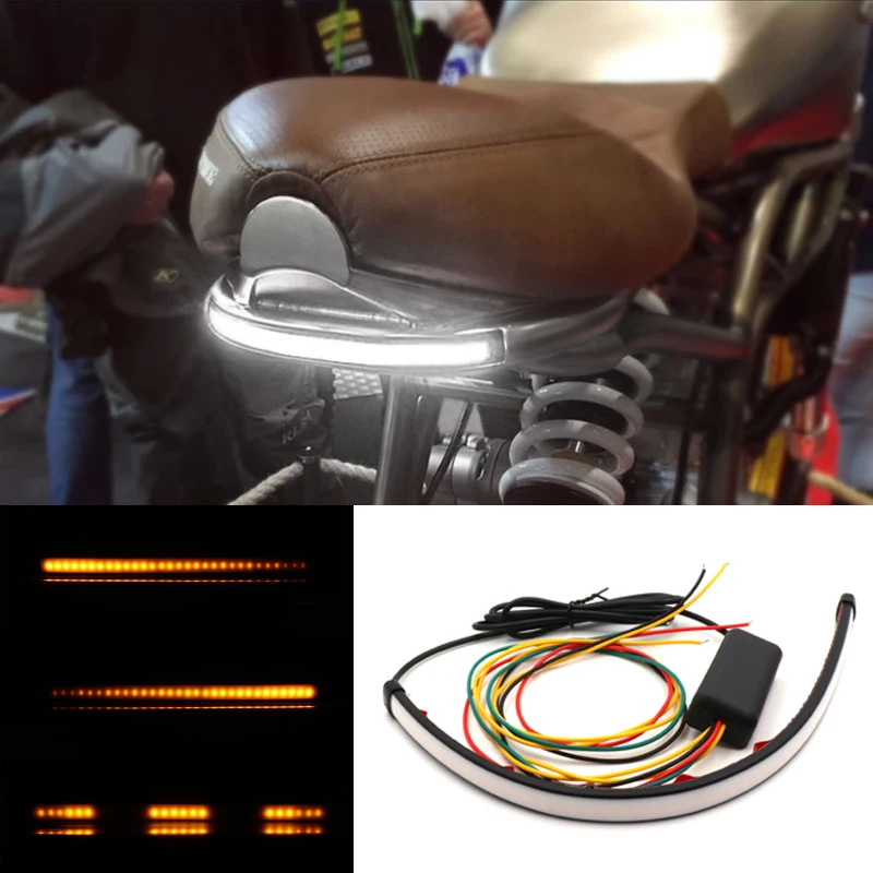 

White/Red Amber Motorcycle Sequential Switchback Flowing Taillights Sequential Flowing LED Light Strip Bar Turn Signal Light