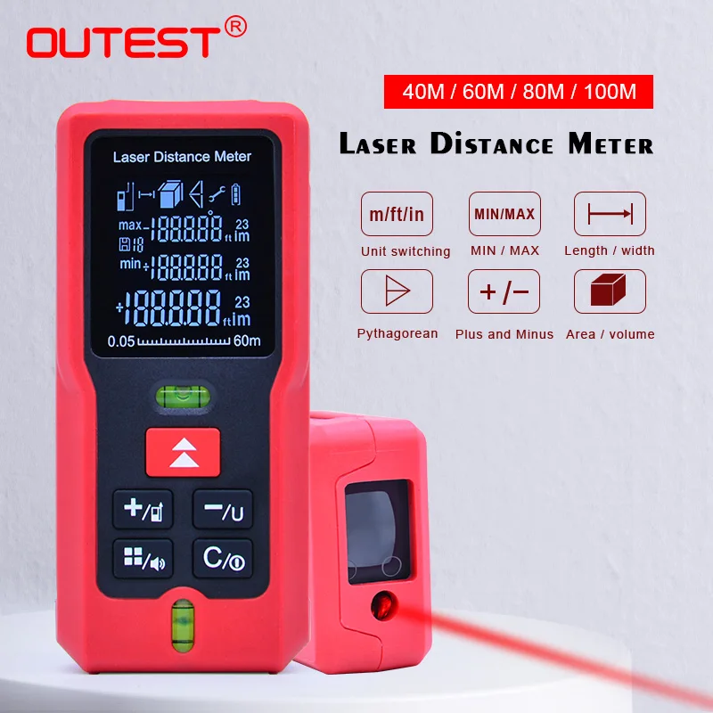 OUTEST Laser Rangefinder Digital Laser Distance Meter 40/60/80/100m Laser Tape Measure Diastimeter Test Tool Single Measurement