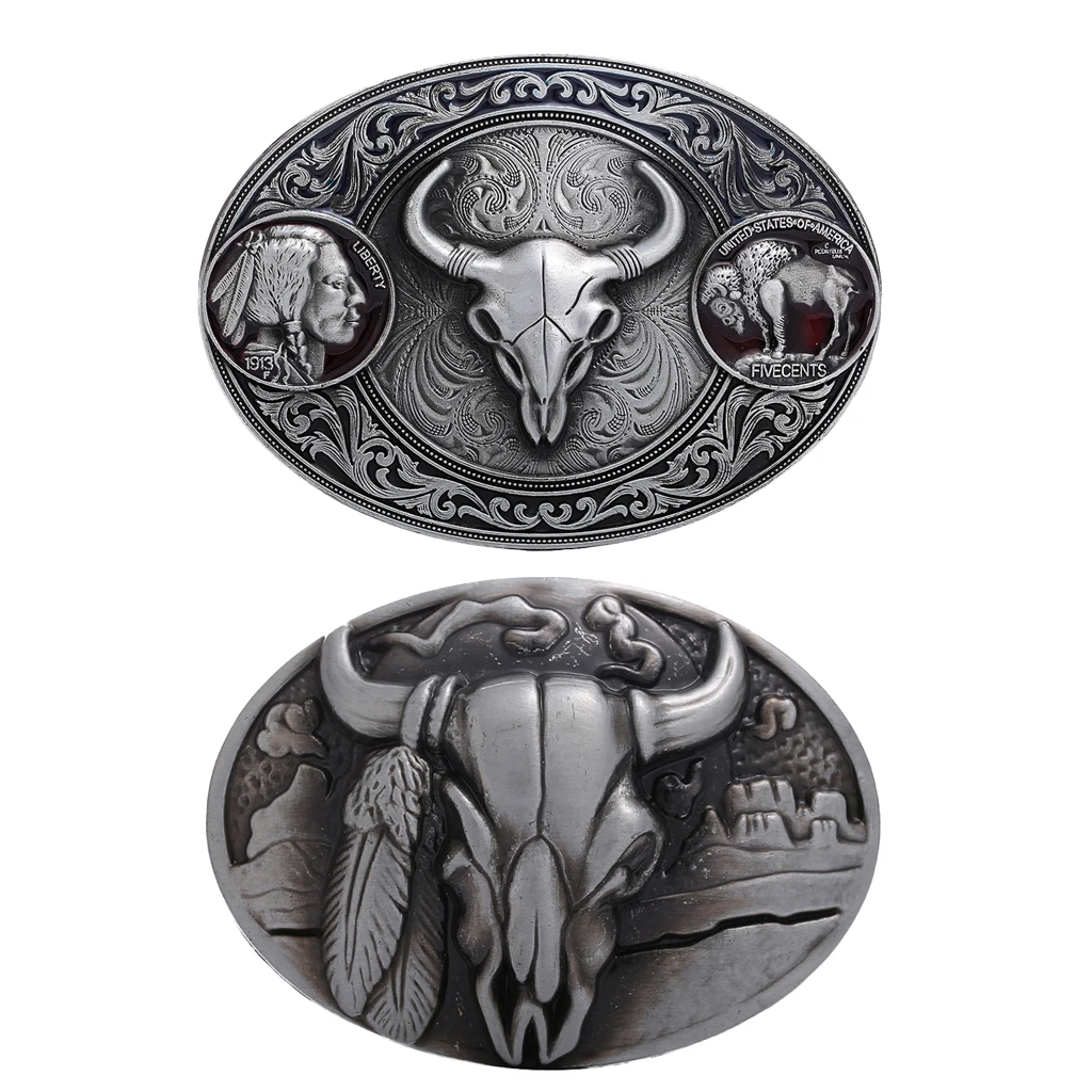 Vintage Bronze Bull Pattern Alloy Metal Cowboy Western Belt Buckle Mens Novelty 