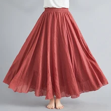 Spring and summer new style Literary style large size cotton and linen skirt Elastic waist linen A-line skirt solid color skirt fresh style solid color elastic waist tiered skirt for women