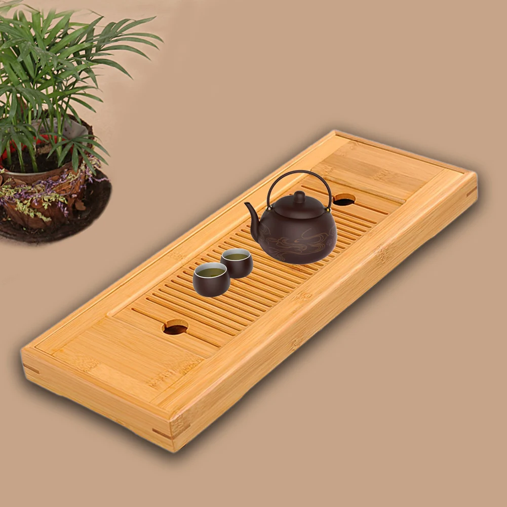 Chinese Table Tasteful Rectangular Bamboo Home Rack Crafts Tea Tray Teahouse Board Serving With Drain Tool