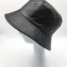 Женская Мужская однотонная матовая черная искусственная кожа, Панама унисекс, двусторонняя искусственная кожа и хлопок, рыбацкая шляпа, Мягкая ручная работа, защита от солнца, шляпы