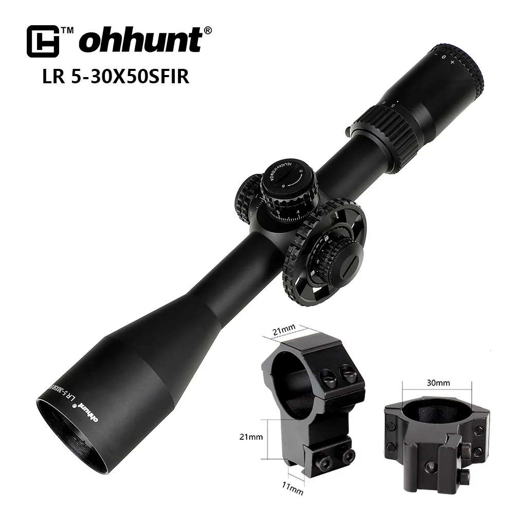 Ohhunt LR 5-30x50 SFIR охотничий прицел тактическое стекло травленая сетка Красная подсветка боковая параллакса башенки замок Сброс прицел - Цвет: High Dovetail Rings