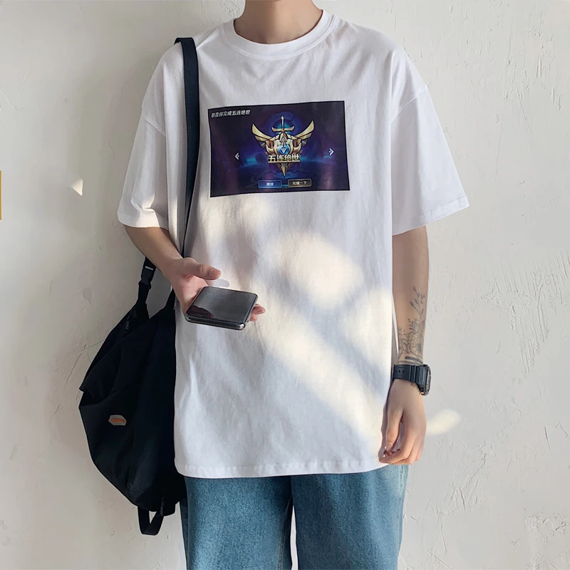 

Mens Clothing 2020 Fashion Loose Fit T Shirts Pentakill Printed Graphic T Shirts Korean Style Oversized Shirt for Men Streetwear