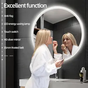 الذكية مرآة حمام LED أضواء انعكاس فرملس الفضة مرآة لوضع مساحيق التجميل مكافحة الضفدع مستديرة الحمام الجمال مرآة مثبتة على الجدار