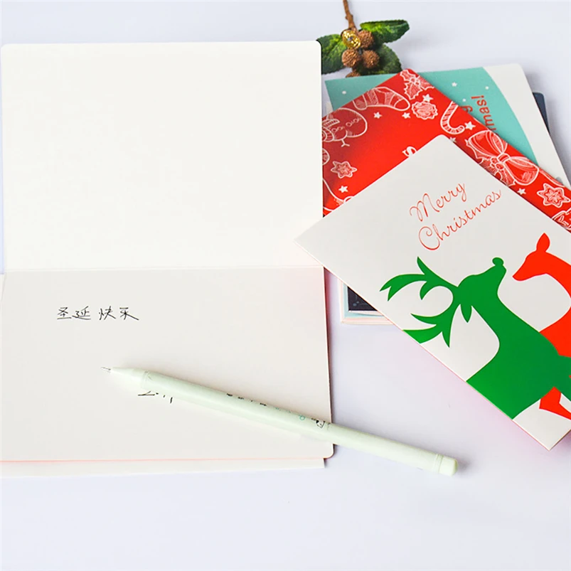 8Pcs Handmade Merry Christmas Paper Greeting Card With Envelope Writing Paper Gift Card DIY Greeting Cards Navidad 40OCT71